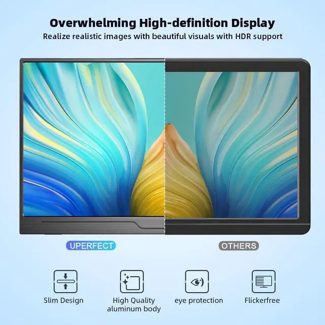 Alt view image 2 of 7 - EVICIV 15.6" Portable Monitor 1920*1080 Second Display HDMI Type C For Computer Laptop