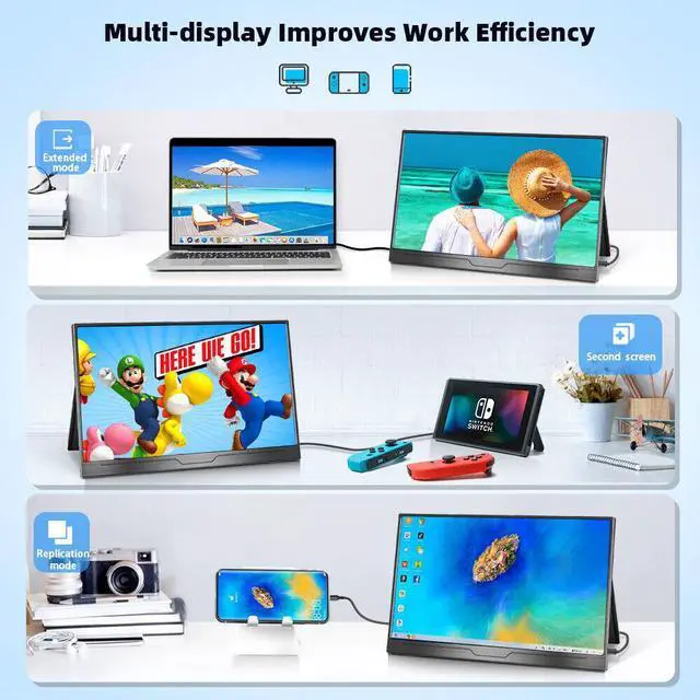 Alt view image 7 of 7 - EVICIV 15.6" Portable Monitor 1920*1080 Second Display HDMI Type C For Computer Laptop