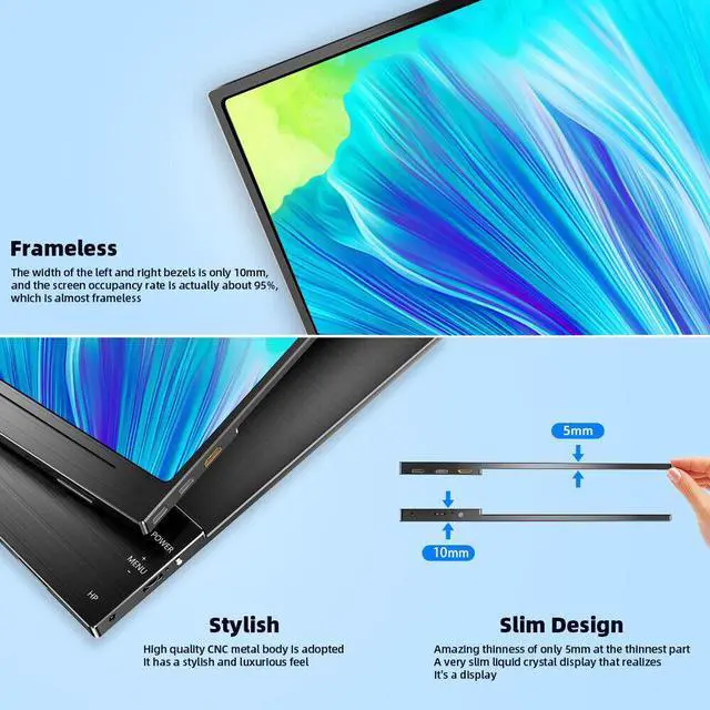 Alt view image 5 of 7 - EVICIV 15.6" Portable Monitor 1920*1080 Second Display HDMI Type C For Computer Laptop