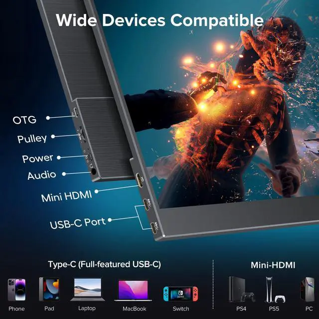 Alt view image 7 of 7 - EVICIV QHD 16.1" 2K 144Hz Portable Monitor Gaming Monitor Screen  USB C Screen VESA 100%sRGB For Game PS 4 5