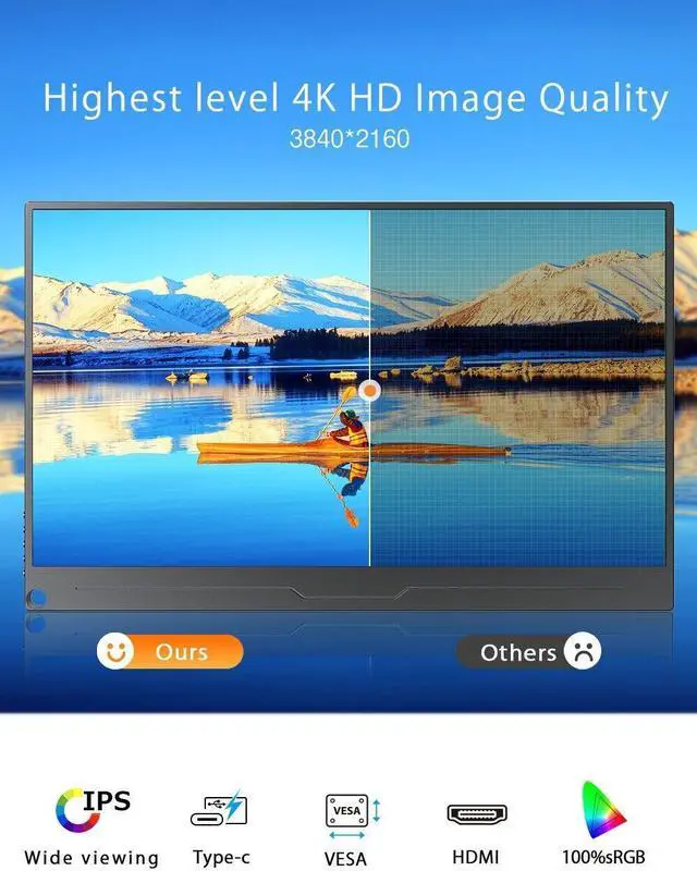 Alt view image 2 of 7 - EVICIV 15.6" 4K Ultra HD Portable Monitor 3840*1260 LCD Display For Computer PC Laptop w/VESA