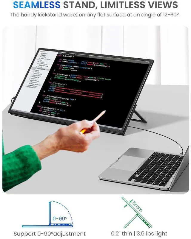 Alt view image 6 of 7 - EVICIV 21.5 120HZ Touchscreen Portable Monitor w/Kickstand & VESA, Large Portable Gaming Monitor with HDMI Type C, External Display for Laptops, Steamdeck, MacBook, Phones, Mini PC