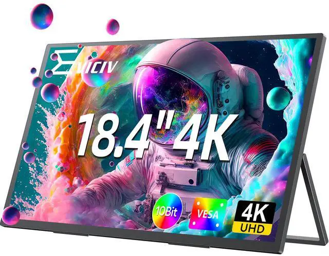 Main image of EVICIV 18.4 4K UHD Portable Monitor, 3840x2160 IPS with 100% sRGB, HDR, FreeSync, VESA & 180° Adjustable Stand - Ultra-Slim & Lightweight for Travel