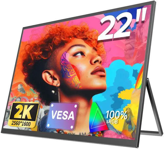 Main image of EVICIV 22 2K QHD Portable Monitor with 180° Adjustable Kickstand & VESA, HDR, FreeSync, 350 Nits Brightness, USB-C & HDMI - Travel Gaming Second Screen for Laptop & Switch