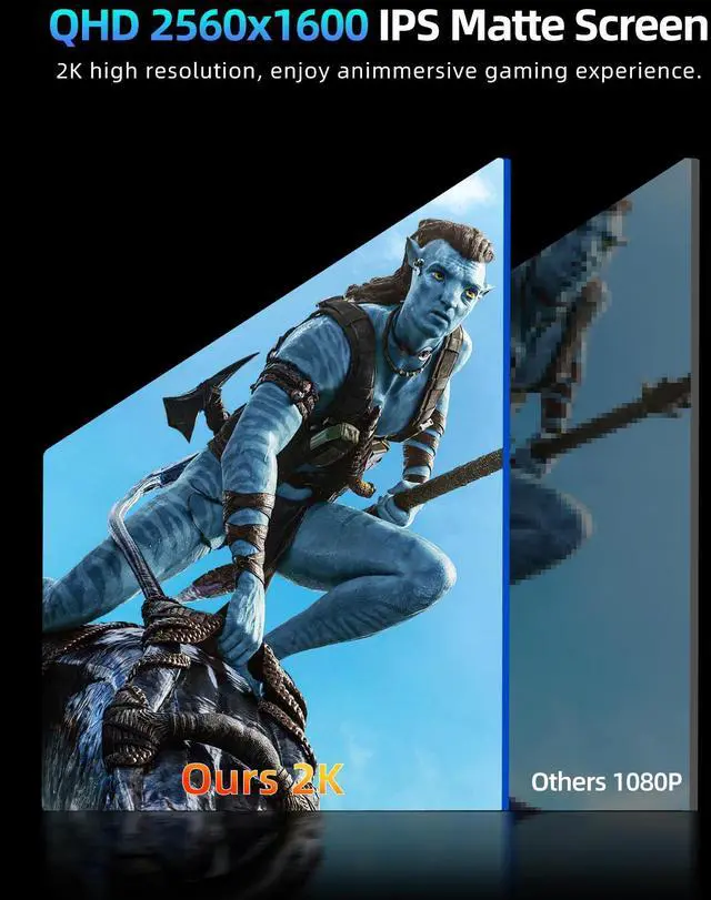 Alt view image 3 of 7 - EVICIV 18 2K 144Hz Portable Gaming Monitor | QHD 2560x1600, 100% DCI-P3, FreeSync, HDR, VESA, Frameless Matte IPS | Second Screen for Laptop & Game Console