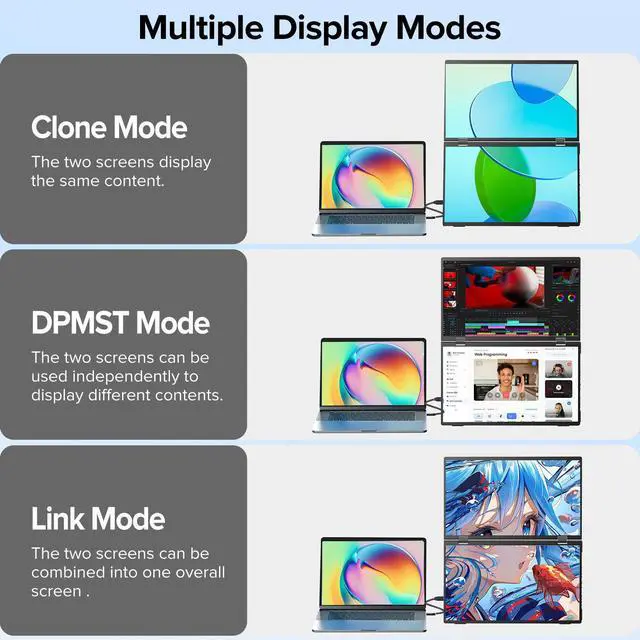 Alt view image 7 of 7 - EVICIV Delta 15.6" Dual Monitor 1080P HDR, 360° Foldable Portable Laptop Screen Extender with Stand for Laptop, PC, Phone, and Game Console (No Driver Needed)