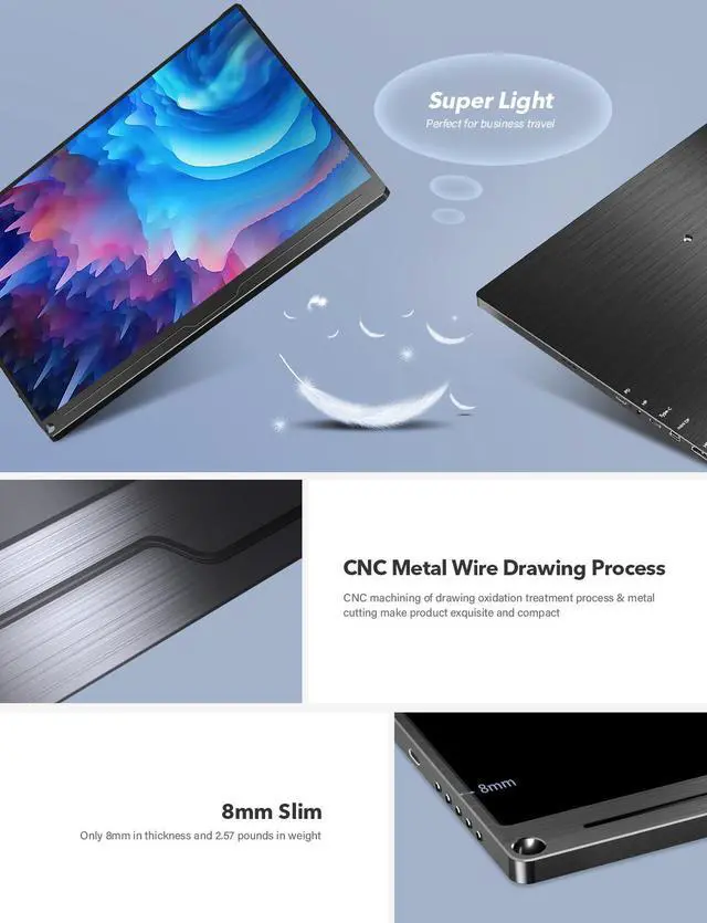 Alt view image 4 of 7 - EVICIV 15.6 Inch USB-C Portable Monitor 1920x1080 Display For Raspberry Pi 3 4