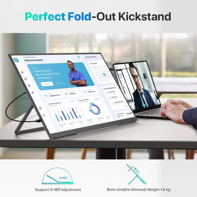 Alt view image 6 of 7 - EVICIV 24 120HZ Portable Monitor w/ 180°Adjustable Kickstand & VESA, Large Portable Gaming Monitor with HDMI Type C, External Portable Monitor for Laptops, Steamdeck, MacBook, Phones, Mini PC