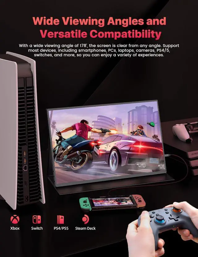 Alt view image 5 of 7 - EVICIV 16" 120Hz Portable Gaming Monitor with HDR, 400 Nits, 1080P IPS, Ultra-Slim Aluminum Design, VESA & Smart Cover - Ultimate Travel Companion