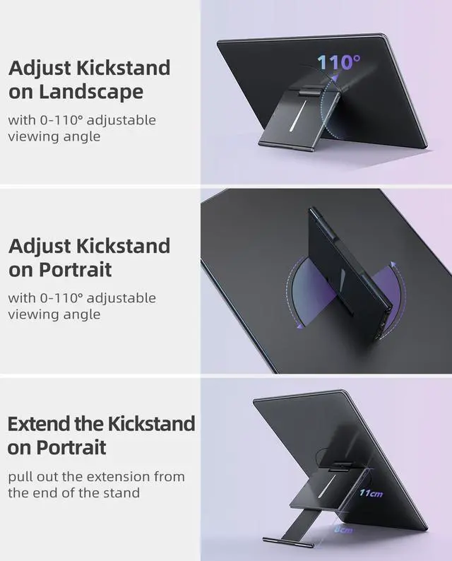 Alt view image 3 of 7 - EVICIV  15.6" Touchscreen Gaming Monitor with Built-in Stand, 1080P FHD IPS Display, USB-C, HDMI, & 10-Point Capacitive Touch for Laptop, MacBook, Phone, PS4/5, Switch, Xbox