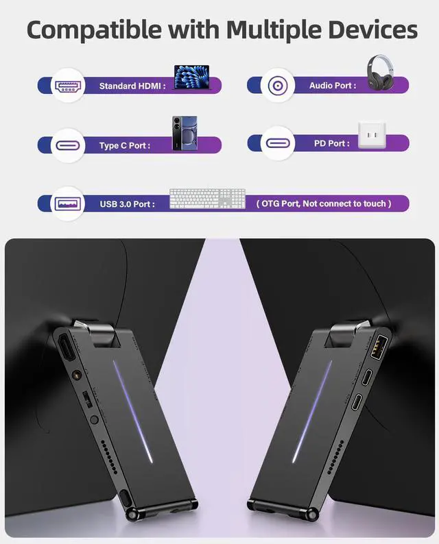 Alt view image 6 of 7 - EVICIV  15.6" Touchscreen Gaming Monitor with Built-in Stand, 1080P FHD IPS Display, USB-C, HDMI, & 10-Point Capacitive Touch for Laptop, MacBook, Phone, PS4/5, Switch, Xbox