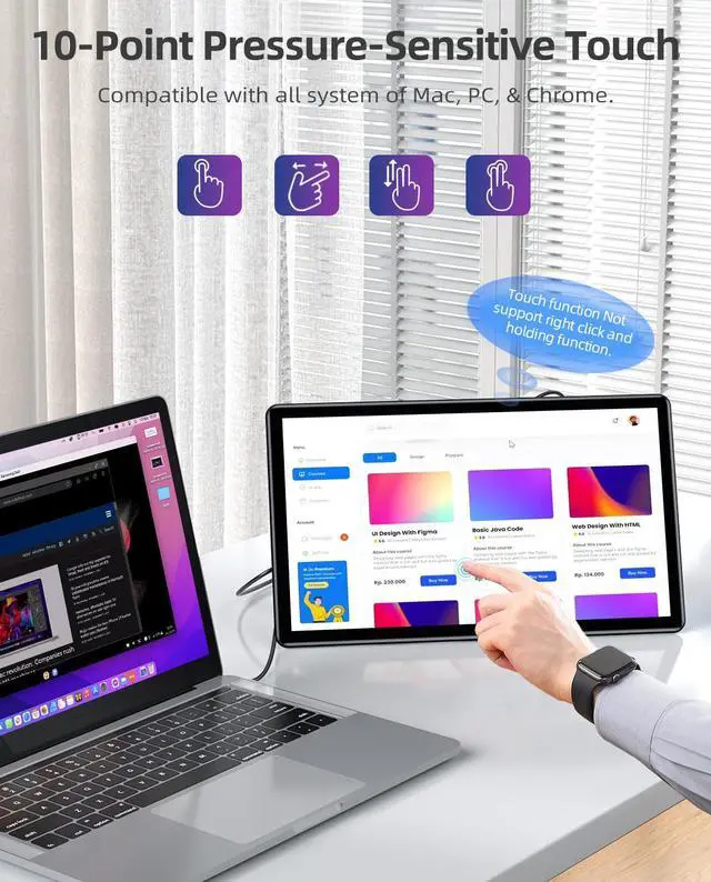 Alt view image 2 of 7 - EVICIV  15.6" Touchscreen Gaming Monitor with Built-in Stand, 1080P FHD IPS Display, USB-C, HDMI, & 10-Point Capacitive Touch for Laptop, MacBook, Phone, PS4/5, Switch, Xbox