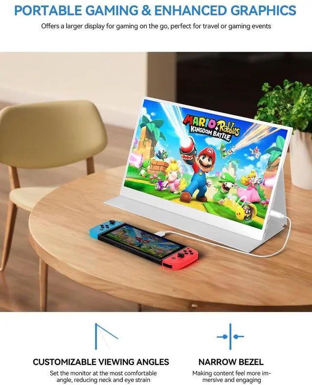 Alt view image 2 of 7 - EVICIV 15.6" White Portable Monitor FHD 1080P Eye-care Portable Gaming Monitor With VESA Mount IPS 178°
