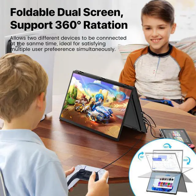 Alt view image 2 of 7 - EVICIV 18.5" 100Hz Dual Monitor Portable Laptop Screen Extender with HDR, 360° Folding, VESA & Stand for Laptop, PC, Phone, Game Console (Plug & Play, No Driver Needed)