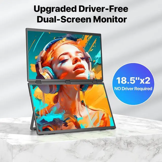 Alt view image 3 of 7 - EVICIV 18.5" 100Hz Dual Monitor Portable Laptop Screen Extender with HDR, 360° Folding, VESA & Stand for Laptop, PC, Phone, Game Console (Plug & Play, No Driver Needed)