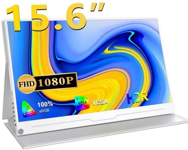 Main image of EVICIV 15.6" 1080P FHD Portable Monitor with USB-C, HDMI, VESA & Smart Case - Matte IPS Display for Switch/PS5/PC/Phone White Monitor