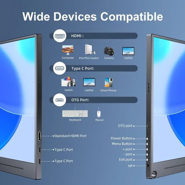 Alt view image 3 of 7 - EVICIV 15.6" 1080P FHD Portable Monitor with USB-C, HDMI, VESA & Smart Case - Matte IPS Display for Switch/PS5/PC/Phone Monitor