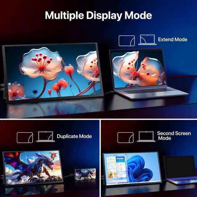 Alt view image 6 of 7 - EVICIV Portable Monitor 18.4" 4K 60Hz 10-Bit HDR IPS Gaming Monitor with VESA, 180° Adjustable Stand, Ultra-Slim & Lightweight Frameless Design, FreeSync, Portable Travel Second Monitor for Laptops