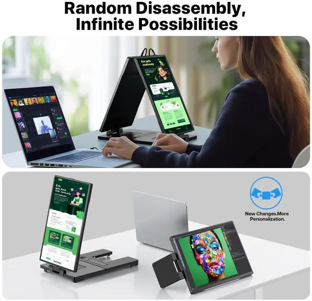 Alt view image 5 of 7 - EVICIV 2K 14" 360° Swivel Hinge Laptop Screen Extender, QHD IPS Portable Dual Monitor for 13.3"-17.3" Laptops - Plug & Play with Mac, Win, Android