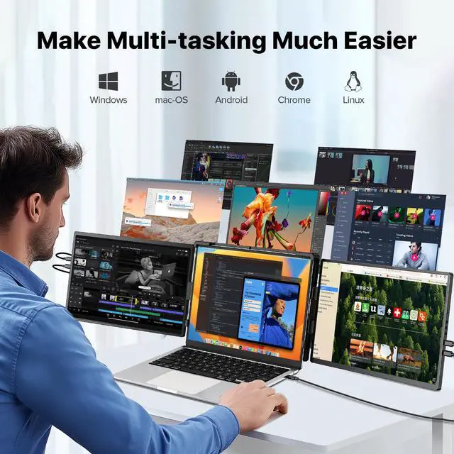 Alt view image 4 of 7 - EVICIV 2K 14" 360° Swivel Hinge Laptop Screen Extender, QHD IPS Portable Dual Monitor for 13.3"-17.3" Laptops - Plug & Play with Mac, Win, Android