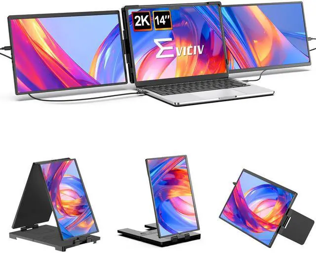 Main image of EVICIV 2K 14" 360° Swivel Hinge Laptop Screen Extender, QHD IPS Portable Dual Monitor for 13.3"-17.3" Laptops - Plug & Play with Mac, Win, Android