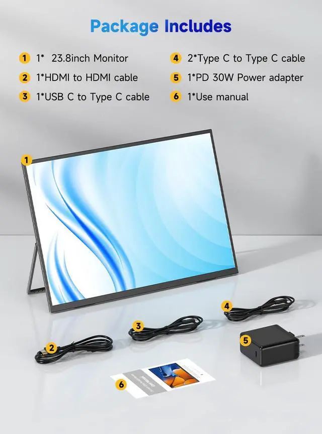 Alt view image 7 of 7 - EVICIV 23.8" 4K UHD Portable QLED Monitor, 400 Nits, 100% DCI-P3, 1ms FreeSync, USB-C Hub with Power Delivery, HDMI, VESA Mount, Kickstand for Laptop, PC, MacBook, PS5, Xbox, Mobile Gaming
