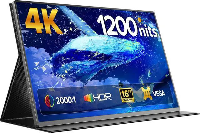 Main image of EVICIV 16" 4K Portable Monitor, 3840x2400 UHD, 1200 Nits High Brightness, 1ms Response, AMD FreeSync, USB-C/HDMI, with Smart Case & VESA, for Laptop, PC, Gaming Consoles