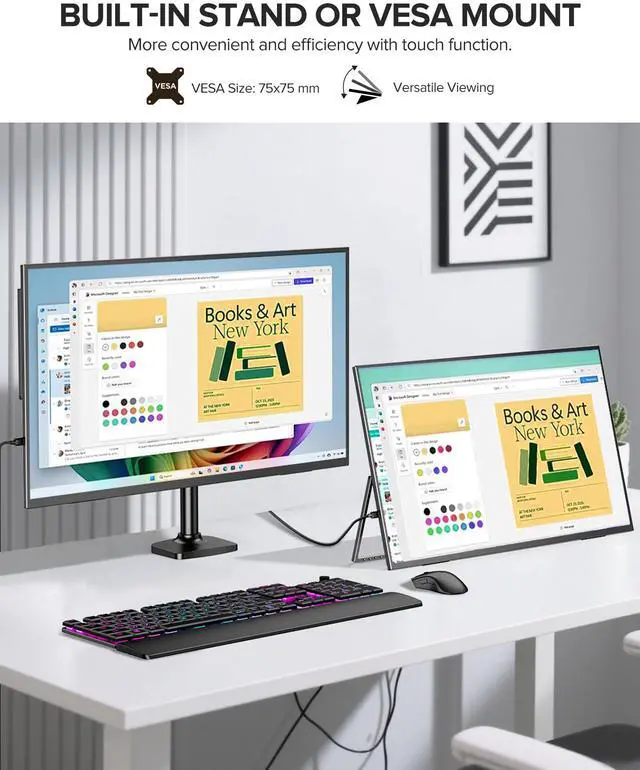 Alt view image 4 of 6 - EVICIV 24" FHD 120Hz Portable Touchscreen Monitor, 100% sRGB, Built-in Stand & VESA Mount, HDMI/USB-C, for Laptop, MacBook, Steam Deck, Gaming and Work