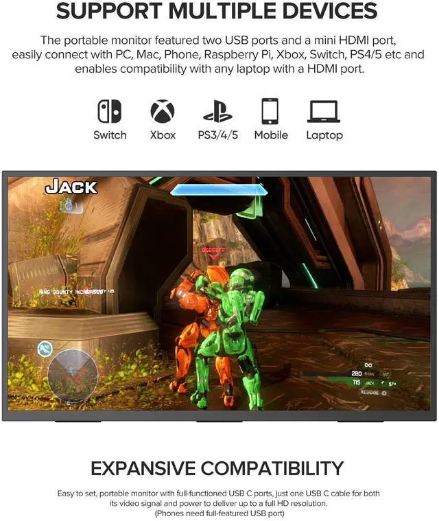 Alt view image 5 of 6 - EVICIV 24" FHD 120Hz Portable Touchscreen Monitor, 100% sRGB, Built-in Stand & VESA Mount, HDMI/USB-C, for Laptop, MacBook, Steam Deck, Gaming and Work