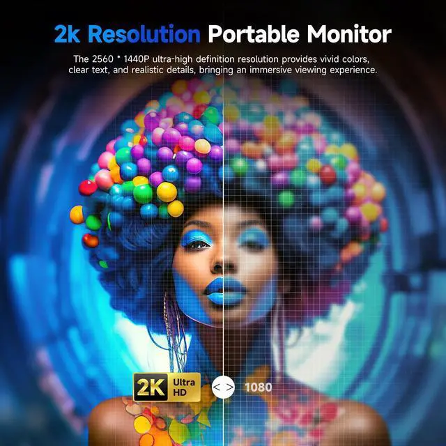 Alt view image 3 of 7 - EVICIV 22" 2K Touchscreen Portable Monitor w/VESA & 180°Adjustable Stand 2560x1440 QHD FreeSync IPS HDR Large Gaming Monitor USB-C HDMI Travel Second Monitor for Laptops, Steamdeck, MacBook, Phones