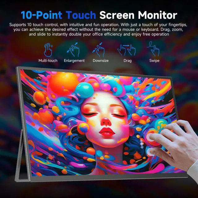 Alt view image 5 of 7 - EVICIV 22" 2K Touchscreen Portable Monitor w/VESA & 180°Adjustable Stand 2560x1440 QHD FreeSync IPS HDR Large Gaming Monitor USB-C HDMI Travel Second Monitor for Laptops, Steamdeck, MacBook, Phones