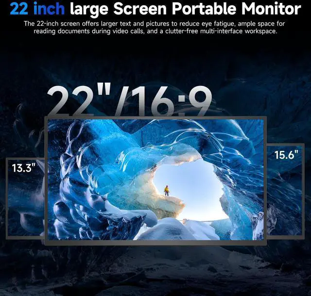 Alt view image 4 of 7 - EVICIV 22" 2K Touchscreen Portable Monitor w/VESA & 180°Adjustable Stand 2560x1440 QHD FreeSync IPS HDR Large Gaming Monitor USB-C HDMI Travel Second Monitor for Laptops, Steamdeck, MacBook, Phones
