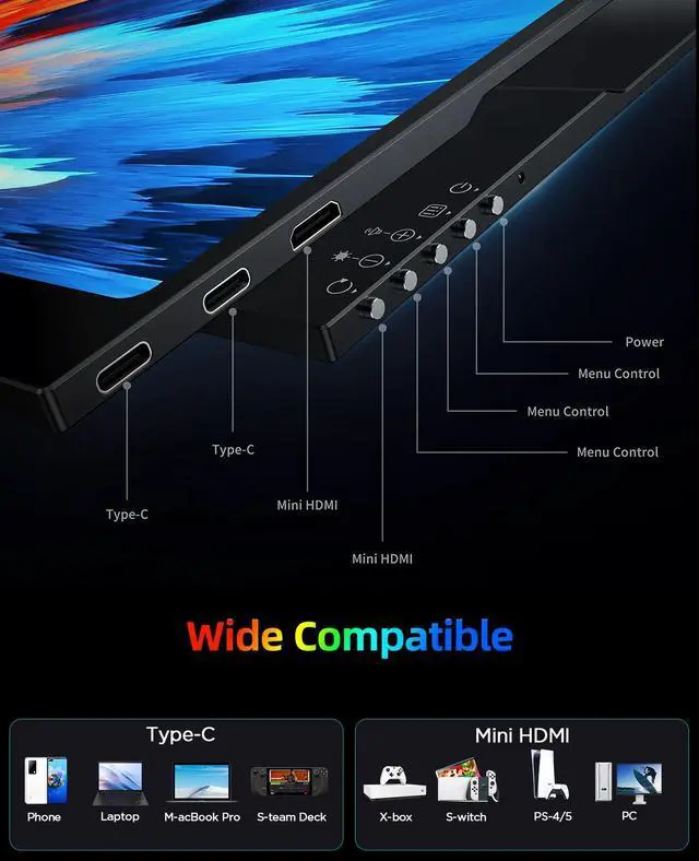 Alt view image 7 of 7 - EVICIV 16" OLED Portable Monitor, 3K 2880x1800, 120Hz, 0.1ms, 500 Nits, 100% DCI-P3, 100000:1 Contrast, Ultra-Slim for Gaming, Work, and Travel