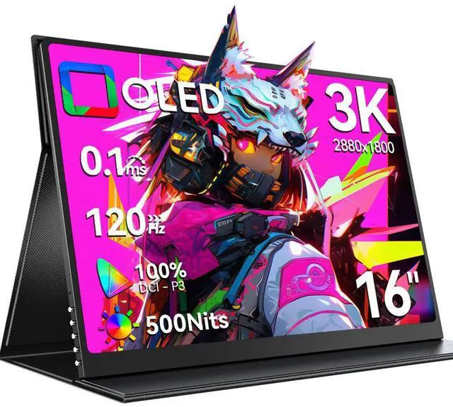 Main image of EVICIV 16" OLED Portable Monitor, 3K 2880x1800, 120Hz, 0.1ms, 500 Nits, 100% DCI-P3, 100000:1 Contrast, Ultra-Slim for Gaming, Work, and Travel
