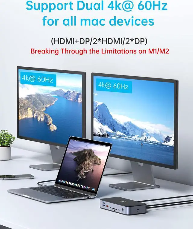 Alt view image 3 of 5 - DisplayLink Docking Station,15-in-1 DisplayLink Dock for MacBook M1/M1 and Windows,2 HDMI Port,2 DP Port, 120W DC Power Supply,6 USB Ports,2.5G Gigabit Ethernet, SD/Micro sd,Audio