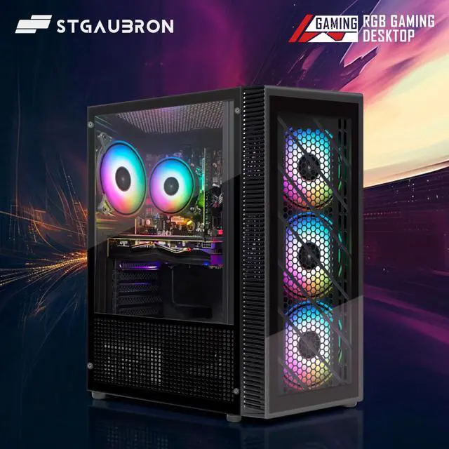 Alt view image 5 of 5 - STGAubron Gaming PC Computer Desktop, Radeon RX 580 8G GDDR5, Intel 10th Gen G5905 3.5G, 16G RAM, 512G SSD, WiFi, BT 5.0, RGB Fan x 4, RGB Mouse Pad, Windows 11 Home