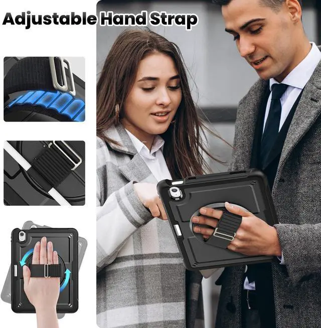 Alt view image 4 of 5 - timecity Case for iPad Air 11-Inch (M3) 2025/ (M2) 2024 6th Generation, with Screen Protector/Pen Holder/Hand & Shoulder Strap/ 360° Rotating Kickstand, Black