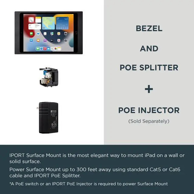 Alt view image 4 of 5 - iPort 70808 Surface Mount System iPad Wall Mount - Slim & Secure iPad 10.2" (9th, 8th, 7th Gen) Enclosure | Built-in PoE Charging | Aluminum Flush Wall Dock for Smart Home & Commercial Use - Black
