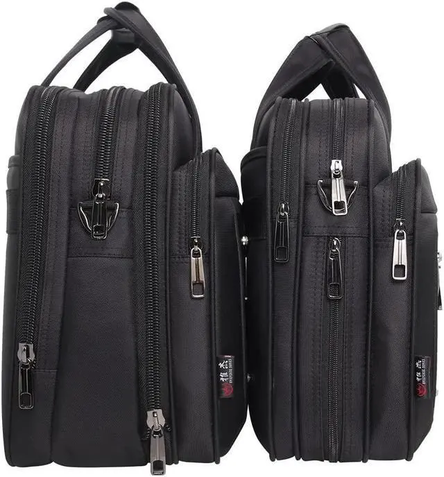 Alt view image 2 of 5 - YAJIE Men's X-Large Black Canvas Tote Laptop Bag, 19 Inch, Work Briefcase with Laptop Compartment, Water-Repellent, Limited