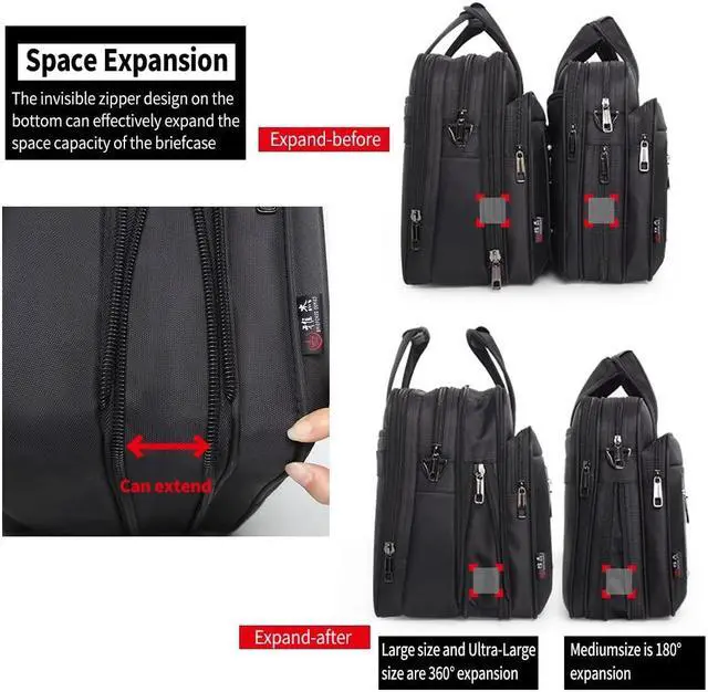 Alt view image 5 of 5 - YAJIE Men's X-Large Black Canvas Tote Laptop Bag, 19 Inch, Work Briefcase with Laptop Compartment, Water-Repellent, Limited