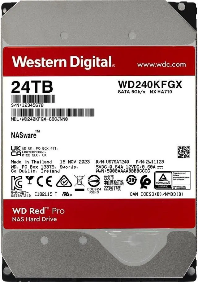 Alt view image 2 of 5 - Western Digital 24TB WD Red Pro NAS Internal Hard Drive HDD - 7200 RPM, SATA 6 Gb/s, CMR, 512 MB Cache, 3.5" - WD240KFGX