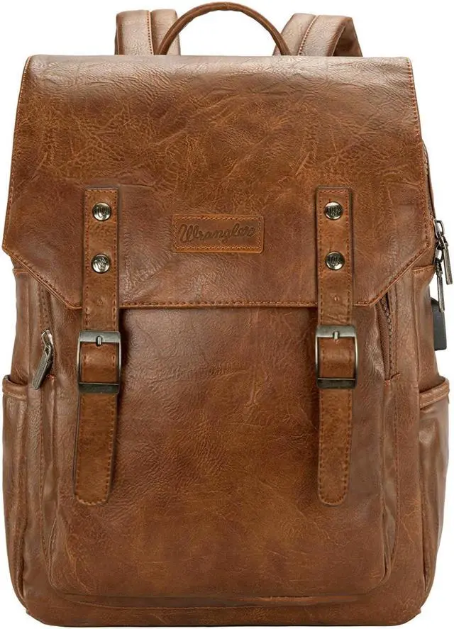 Alt view image 3 of 5 - Montana West x Wrangler Brown Leather Laptop Backpack Purse Women and Men Unisex Fashion Backpack