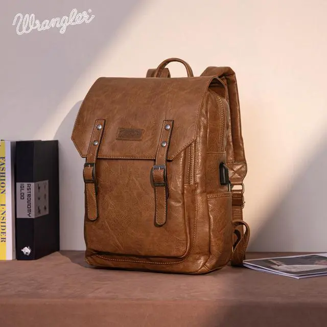 Alt view image 2 of 5 - Montana West x Wrangler Brown Leather Laptop Backpack Purse Women and Men Unisex Fashion Backpack