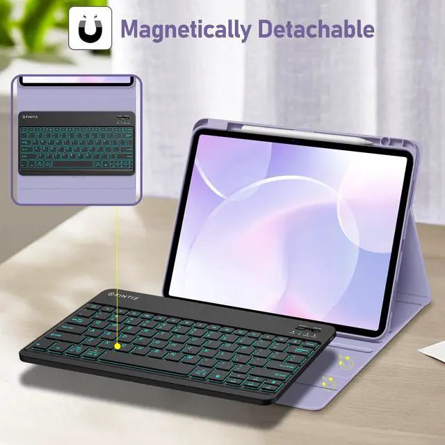 Alt view image 3 of 5 - FINTIE Keyboard Case for iPad Air 13-inch (M3) 2025 / (M2) 2024 with Pencil Holder - Soft TPU Back Cover with Magnetically Detachable Bluetooth Keyboard, Backlight/Lilac Purple