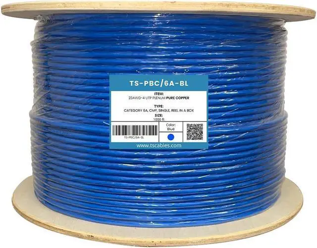 Alt view image 5 of 5 - TSCables | Cat6A Plenum (CMP) 1000ft, 750Mhz, PoE++ (4PPoE) | 100% Solid Bare Copper | 23AWG Unshielded Twisted Pairs (UTP), Available in 7 Colors for Easy Identification (Blue, 1000ft)