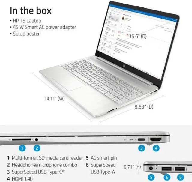 Alt view image 5 of 5 - HP Windows 11 Pro 15 15.6" FHD Business Laptop Computer,11th Gen Intel Core i5-1135G7, 16GB RAM 512GB SSD, Intel Iris Xe Graphic, Numeric Pad, Long Battery Life, Wi-Fi 5, Bluetooth 4.2, USB, w/Battery