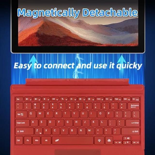 Alt view image 3 of 5 - mobee Type Cover for Microsoft Surface Pro 7+/ Pro 7 / Pro 6 / Pro 5 / Pro 4 / Pro 3,Slim Bluetooch Type Keyboard with Multi-Touch Trackpad Tablet Keyboard (Red with Backlit)