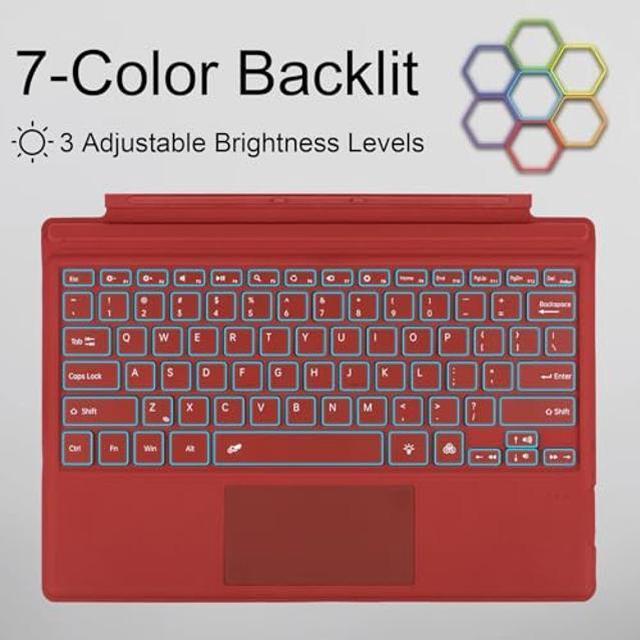 Alt view image 5 of 5 - mobee Type Cover for Microsoft Surface Pro 7+/ Pro 7 / Pro 6 / Pro 5 / Pro 4 / Pro 3,Slim Bluetooch Type Keyboard with Multi-Touch Trackpad Tablet Keyboard (Red with Backlit)