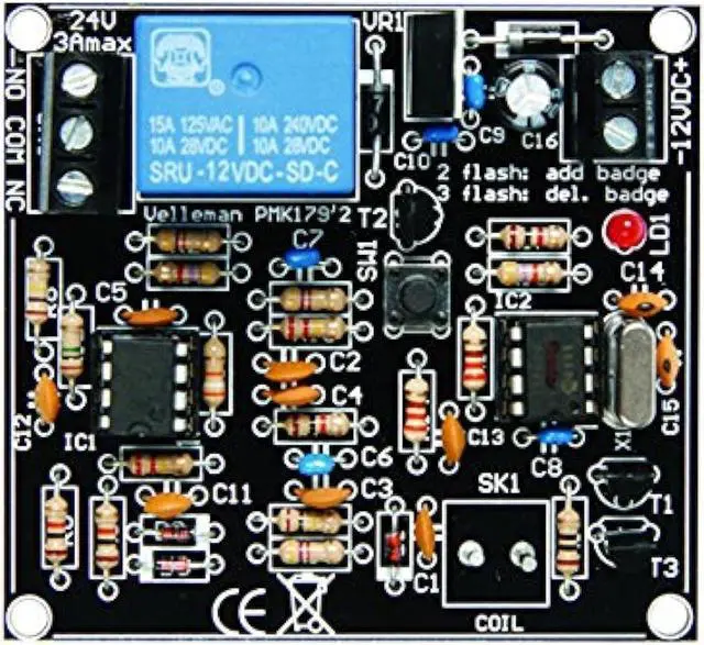 Main image of Velleman VM179 Proximity Card Reader, 1 Grade to 12 Grade, 0.8" Height, 2.4" Wide, 2.6" Length, 25 Tags Capacity, 12 VDC, 100 mA