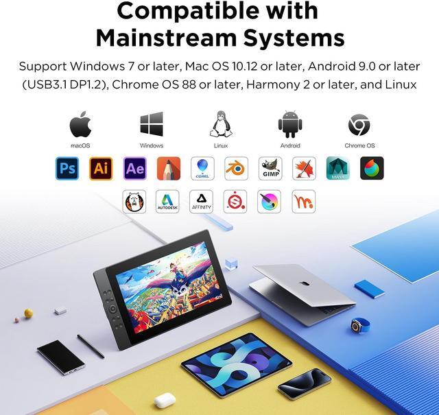 Alt view image 4 of 5 - UGEE 15.4 inch Drawing Tablet with Screen143% sRGB UE16 Computer Graphics Tablet with Full-Laminated Screen 8+1 Hot Keys 16K Level Pressure Battery-Free StylusDrawing Pad for PC/Windows/Mac/Android
